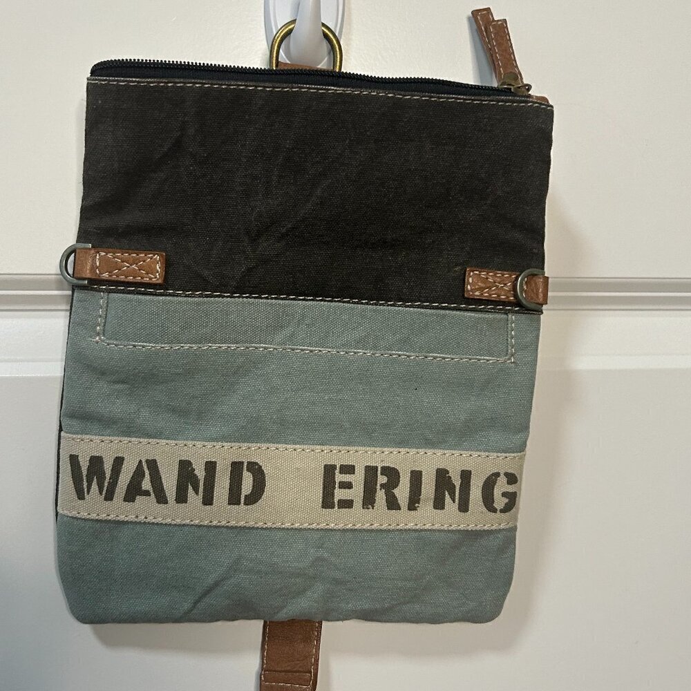 "Never Stop Wandering"  Crossbody w Brown Strap NWOT
